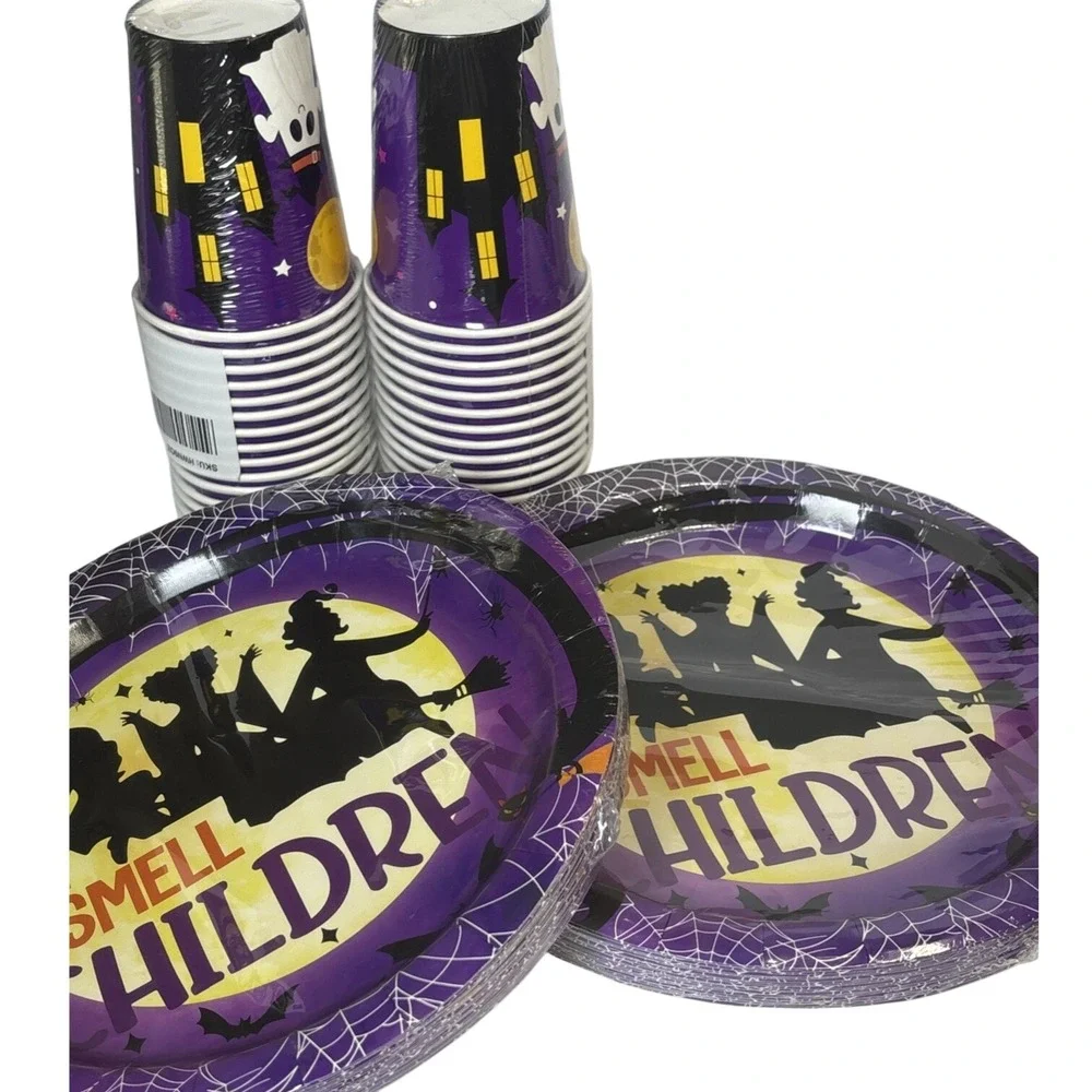 Hocus Pocus Halloween Party Supplies Bundle Plates Cups‎ Spider Web Decorations